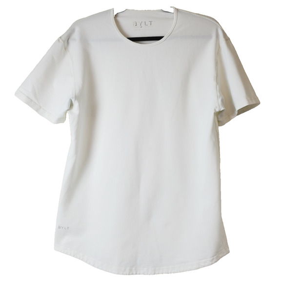 BYLT Shirt Mens Medium Short Sleeve T-shirt Drop Cut Athletic Tee White - Picture 1 of 6